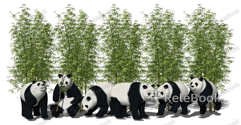 Modern Panda Giant Panda Bamboo model