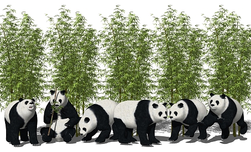 Modern Panda Giant Panda Bamboo 3d model