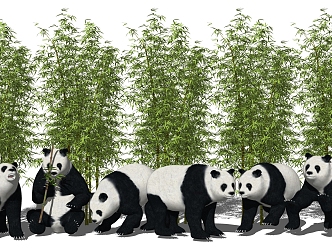 Modern Panda Giant Panda Bamboo 3d model