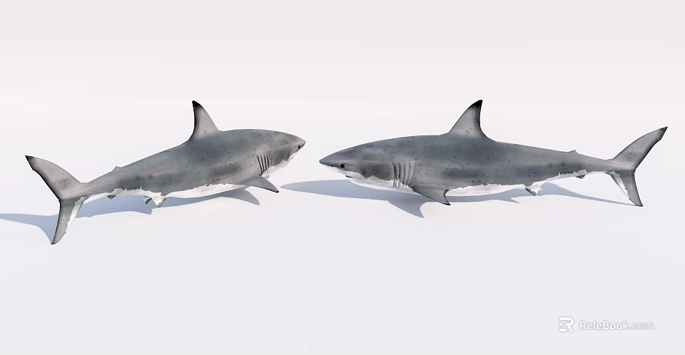 Two Grey Sharks Swimming Facing Each Other In Natural Aquatic Habitat 3d model 