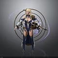 Woman Wearing Blue And Gold Outfit Holding Weapon With Purple Aura And Golden Ring