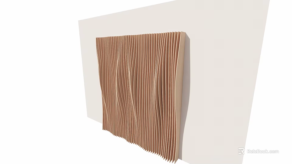 Stylish Lounge Area Interior Design With Wavy Wooden Decorative Wall Panels 3d model 