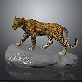 Spotted Leopard Model Standing on a Rock with Mystic Wild & Rain Inscription