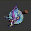Magical Witch Model With Purple Pink Outfit Blue Braided Hair Broom And Blue Magic Effects