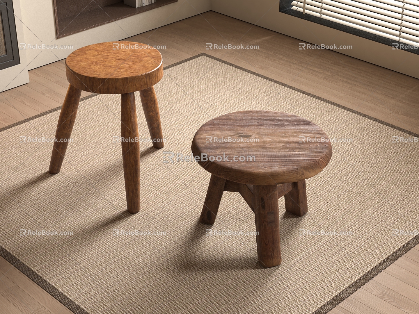 Solid Wood Stool Round Stool Stool Solid Wood Stool Tea Stool Wood Stool Wood Stool Old Wood 3d model