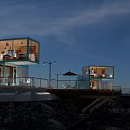 Two Story Container Building With Glass Windows Ocean View Seaside Outdoor Sun Loungers Parasol