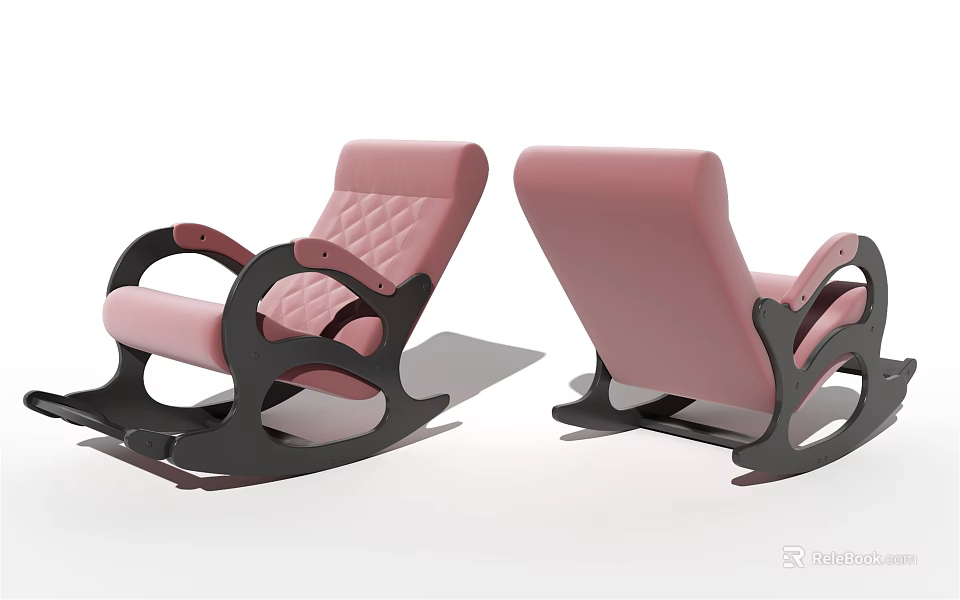 Modern Pink Rocking Leisure Chair with Black Curved Base Quilted Seat and Home Comfort Design 3d model 