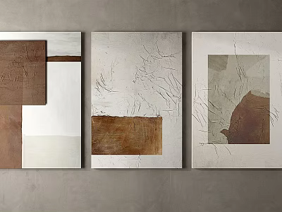 Three Abstract Paintings With Geometric Shapes And Textured Design In Neutral Tones 3d model