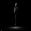 Handcrafted Ancient Spear With Decorative Bone Head And Textured Red Black Handle 3d model