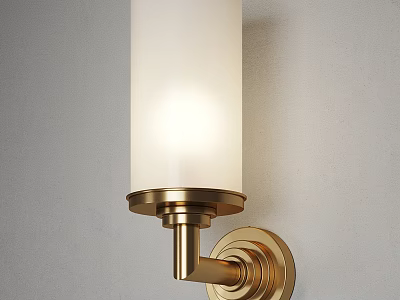 Modern Brass Wall Sconce With White Cylindrical Shade Mounted On Gray Wall 3d model
