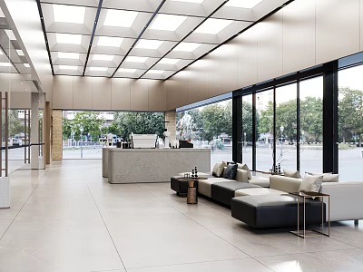 4S Dealership Modern Showroom Interior With Reception Desk And Customer Lounge Area 3d model
