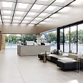 4S Dealership Modern Showroom Interior With Reception Desk And Customer Lounge Area
