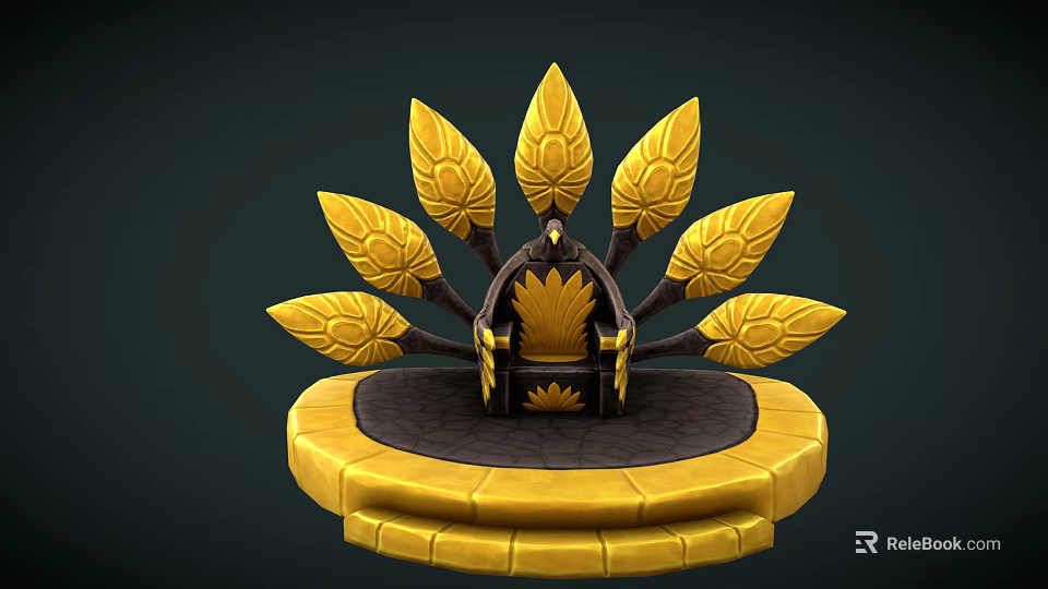Ornate Fantasy Throne With Golden Leaf Decorations On Circular Pedestal Base 3d model 