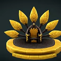 Ornate Fantasy Throne With Golden Leaf Decorations On Circular Pedestal Base