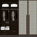 Modern Wooden Wardrobe With Double Doors Hanging Rods Folded Clothes And Drawers