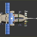 Space Satellite With Blue Solar Panels White Main Body And Green Accent Detector