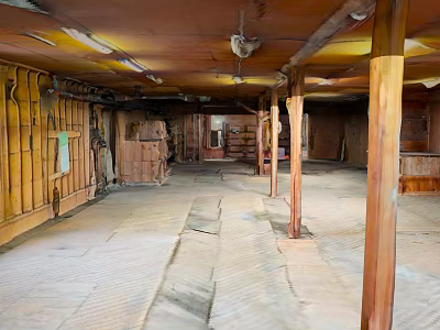 Ancient Building Interior With Wooden Pillars Stone Floor And Traditional Wooden Walls 3d model
