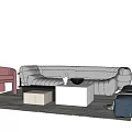 Modern Gray Sofa and Coffee Table Set with Colorful Chairs and Floor Lamp