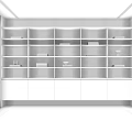Modern Bookcase Interior With Layered Shelves Built in Lighting And Storage Cabinets