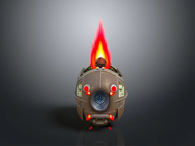 Rear View Of Mechanical Device With Flaming Top Red Lights And Metallic Structure 3d model