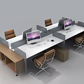 Modern Modular Office Desk Setup With Computer Monitors Brown Chairs And Cabinets 3d model