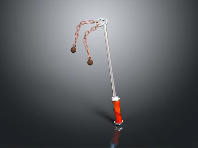 Traditional Flail Weapon With Silver Pole Orange Handle And Chain Balls 3d model