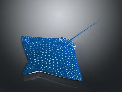 Blue Ray Marine Creature with White Spots Detailed 3D Rendering Isolated on Dark Background 3d model