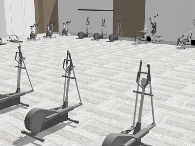 High Quality Sports Equipment With Elliptical Machines Treadmills Dumbbells And Weight Benches In Spacious Gym 3d model