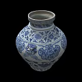 Traditional Blue and White Ceramic Vessel With Floral Patterns And Double Handles