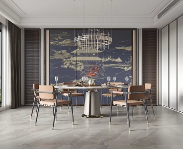New Chinese Restaurant Dining Table and Chair 3d model