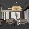Elegant Modern Restaurant Interior With Open Layout Marble Dining Table And Chandelier 3d model