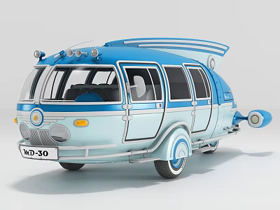 Vintage Blue And Light Blue Bus With Unique Streamlined Design And Retro Style Windows 3d model