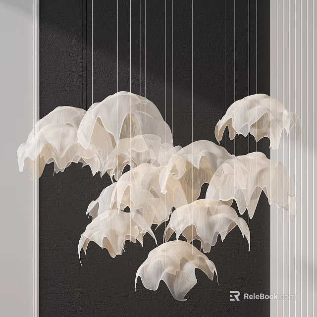 Artistic White Petal Shaped Chandelier With Multiple Hanging Modern Decorative Pieces 3d model 
