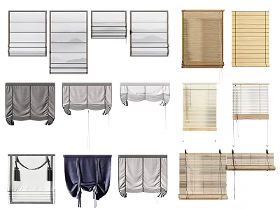 Various Styles Of Window Blinds With Different Colors And Designs For Home Decor 3d model