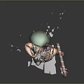 Muscular Santa Claus Carrying Green Bag With Candy Cane In Hand Surrounded By Falling Snowflakes
