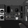 Modern Bathroom Interior Design With Washer Dryer Mirrors Vanity Toilet And Shower Area