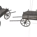 Pair Of Vintage Wooden Wagons With Spoked Wheels And Open Carts