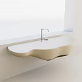 Cream Colored Irregular Shape Wall Mounted Washbasin With Silver Faucet On Light Colored Wall