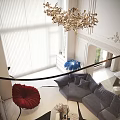 Duplex Living Room Interior Design With Spiral Staircase Marble Dining Table And Globe Chandelier