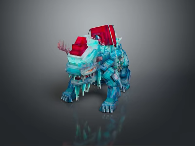 Blue Crystal Mechanical Game Movie Character With Red Elements Horns And Sharp Claws 3d model