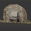Miniature Stone Structure Model With Grass Base And Red Door Entrance 3d model