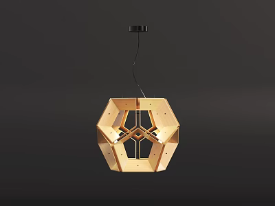 Golden Octagonal Chandelier with Modern Geometric Lattice Structure for Elegant Home Interior Lighting 3d model