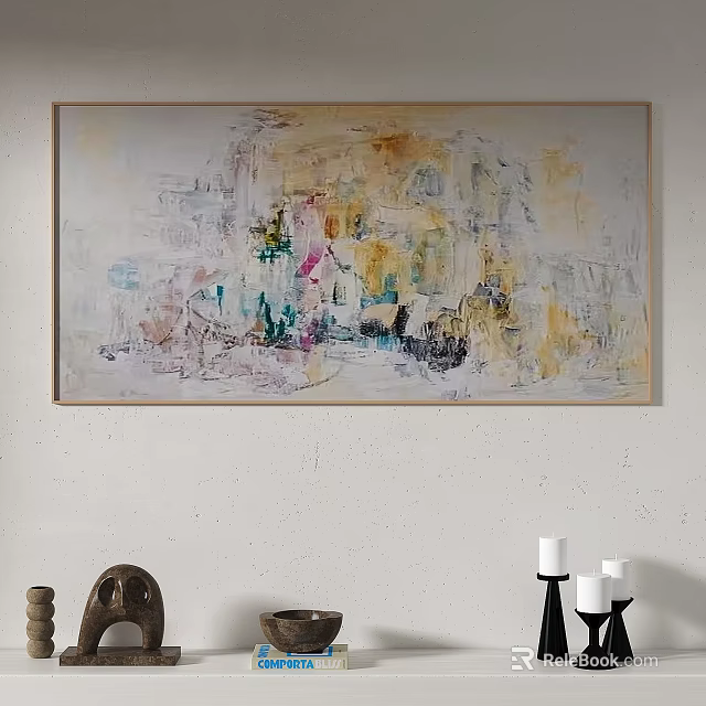 Abstract Painting With Soft Yellow White And Green Hues For Modern Interior Wall Decor 3d model 