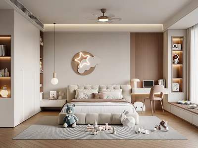 Girls Children's Room Children's Bed Wardrobe Desk Chair Children's Pendant Fan Chandelier Toy 3d model