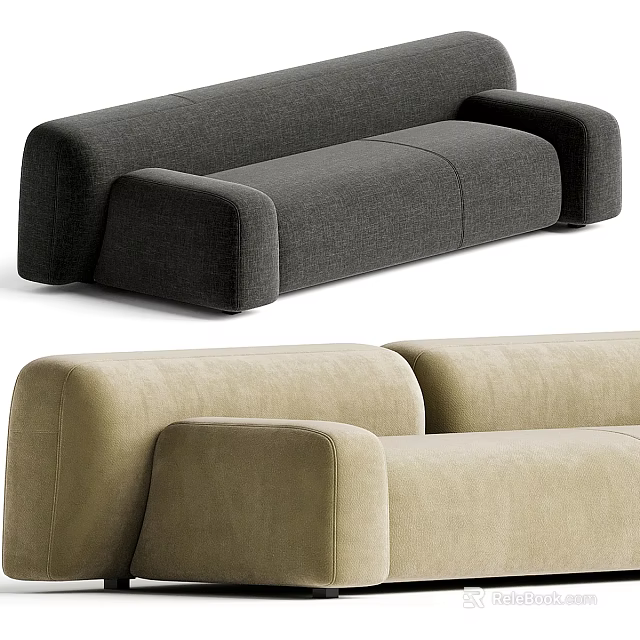 Modern Sectional Sofa in Dark Gray and Beige with Plush Upholstery and Wide Arms 3d model 