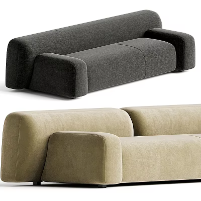 Modern Sectional Sofa in Dark Gray and Beige with Plush Upholstery and Wide Arms 3d model