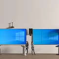 Large Single Screen And Multi Panel Display With People At Podiums White Wall Wooden Floor