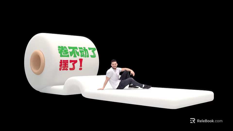 Giant White Inflatable Roll Shaped Model Featuring Man Sitting Exhausted 3d model