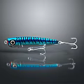 Blue and Black Striped Lifelike Fishing Lure With Reflective Surface And Fish Hooks