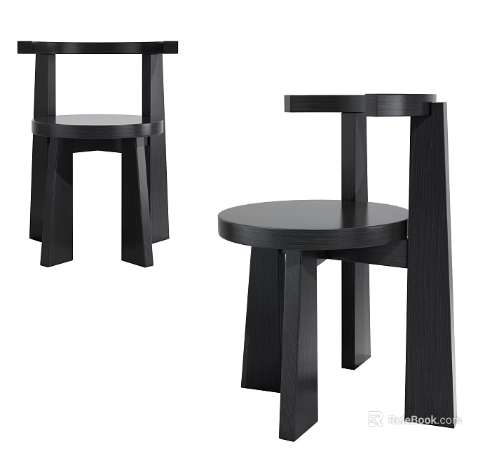 Modern Black Single Chair With Unique Geometric Structure And Wooden Frame 3d model